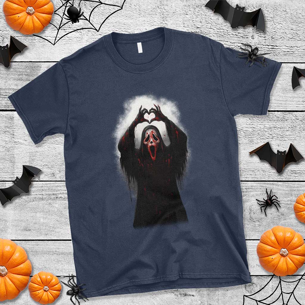 Funny Scary Face Ghost Hand Heart Sign Halloween T Shirt TS11 Navy Print Your Wear