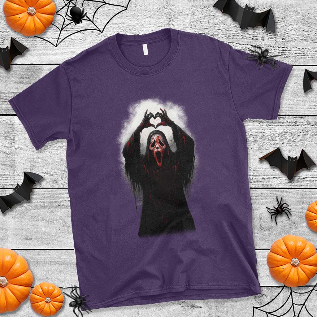 Funny Scary Face Ghost Hand Heart Sign Halloween T Shirt TS11 Purple Print Your Wear