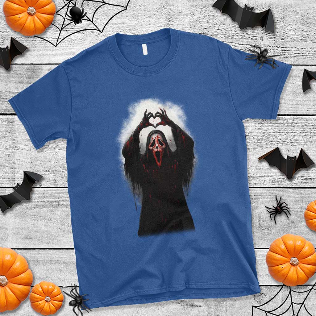 Funny Scary Face Ghost Hand Heart Sign Halloween T Shirt TS11 Royal Blue Print Your Wear
