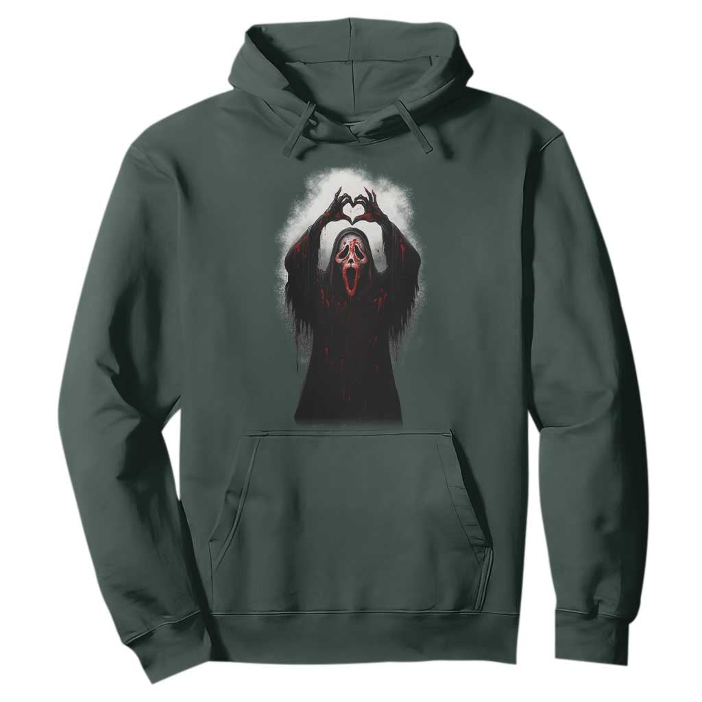 Funny Scary Face Ghost Hand Heart Sign Halloween Hoodie TS11 Dark Forest Green Print Your Wear