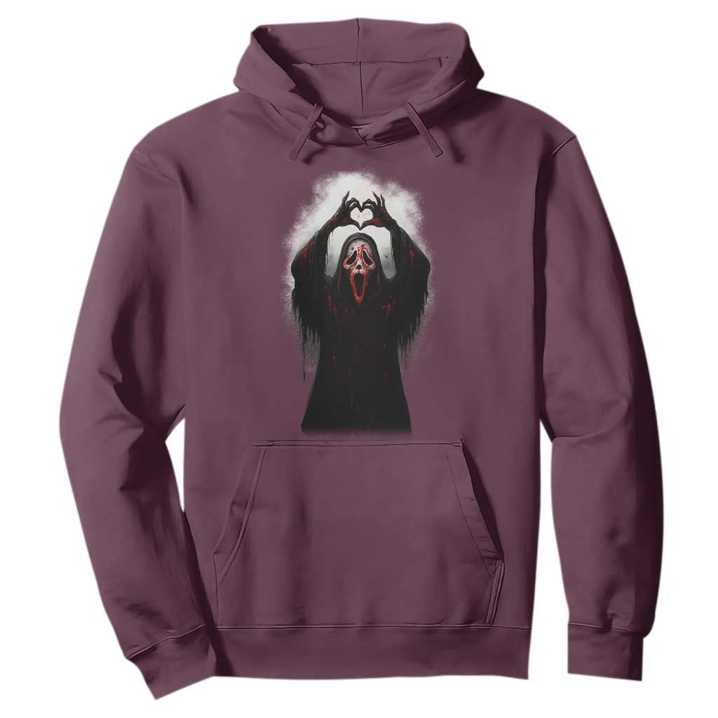 Funny Scary Face Ghost Hand Heart Sign Halloween Hoodie TS11 Maroon Print Your Wear