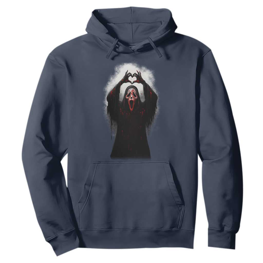 Funny Scary Face Ghost Hand Heart Sign Halloween Hoodie TS11 Navy Print Your Wear