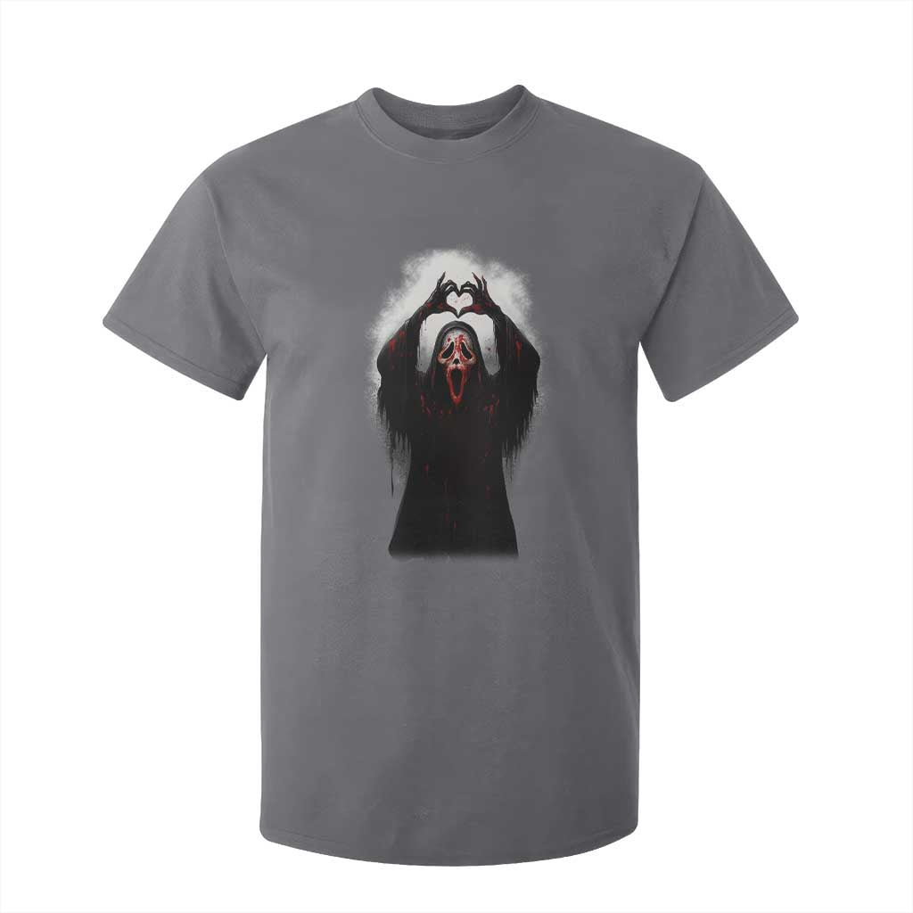 Funny Scary Face Ghost Hand Heart Sign Halloween T Shirt For Kid TS11 Charcoal Print Your Wear