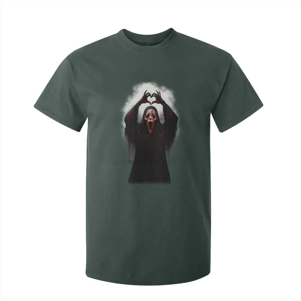 Funny Scary Face Ghost Hand Heart Sign Halloween T Shirt For Kid TS11 Dark Forest Green Print Your Wear