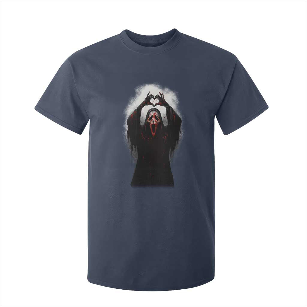 Funny Scary Face Ghost Hand Heart Sign Halloween T Shirt For Kid TS11 Navy Print Your Wear