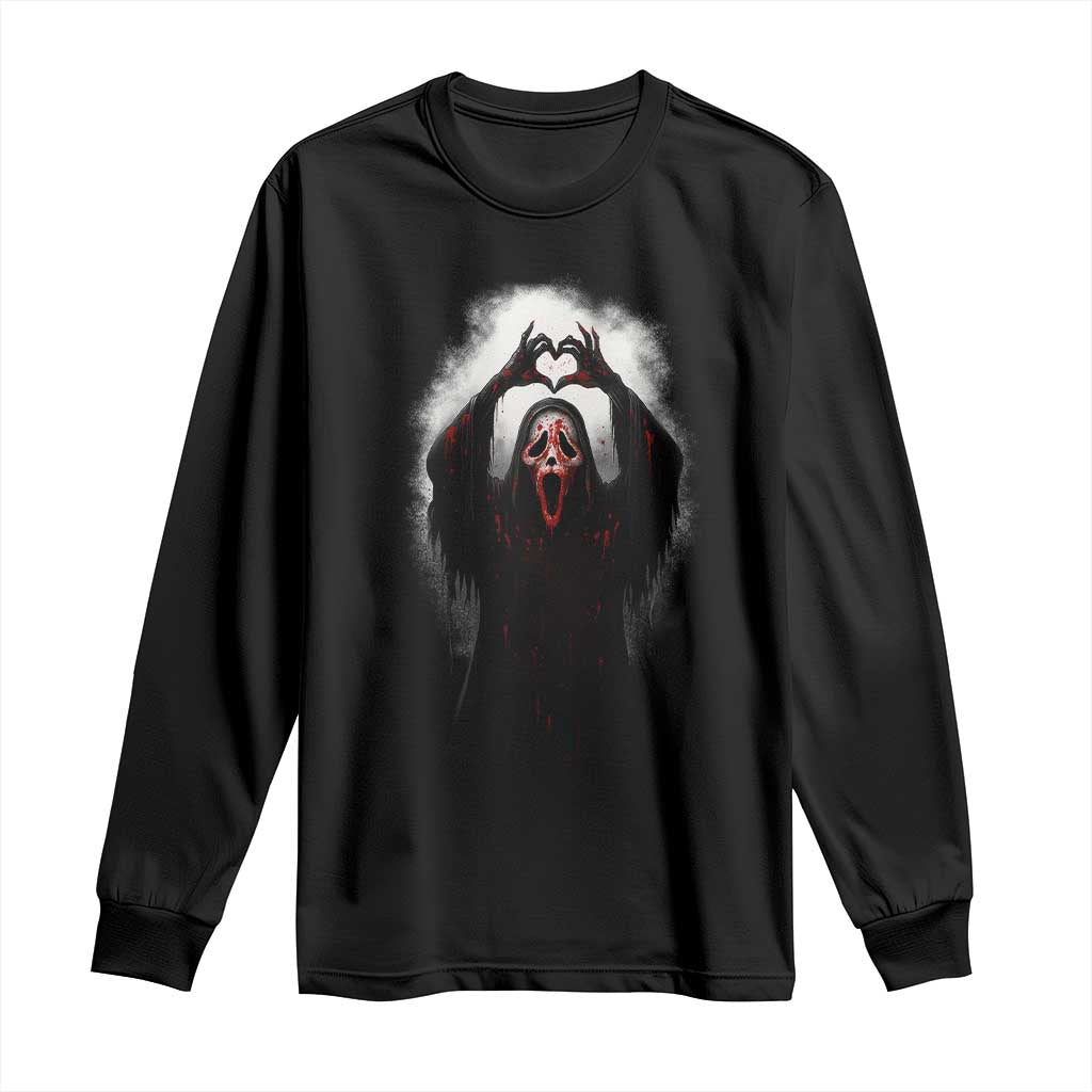 Funny Scary Face Ghost Hand Heart Sign Halloween Long Sleeve Shirt TS11 Black Print Your Wear