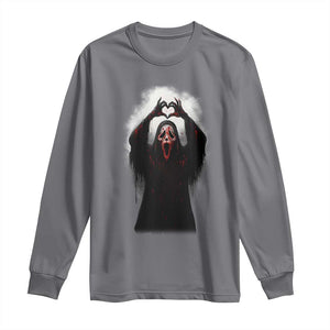 Funny Scary Face Ghost Hand Heart Sign Halloween Long Sleeve Shirt TS11 Charcoal Print Your Wear