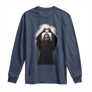Funny Scary Face Ghost Hand Heart Sign Halloween Long Sleeve Shirt TS11 Navy Print Your Wear