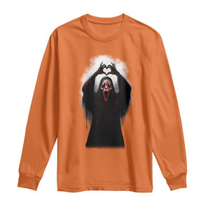 Funny Scary Face Ghost Hand Heart Sign Halloween Long Sleeve Shirt TS11 Orange Print Your Wear