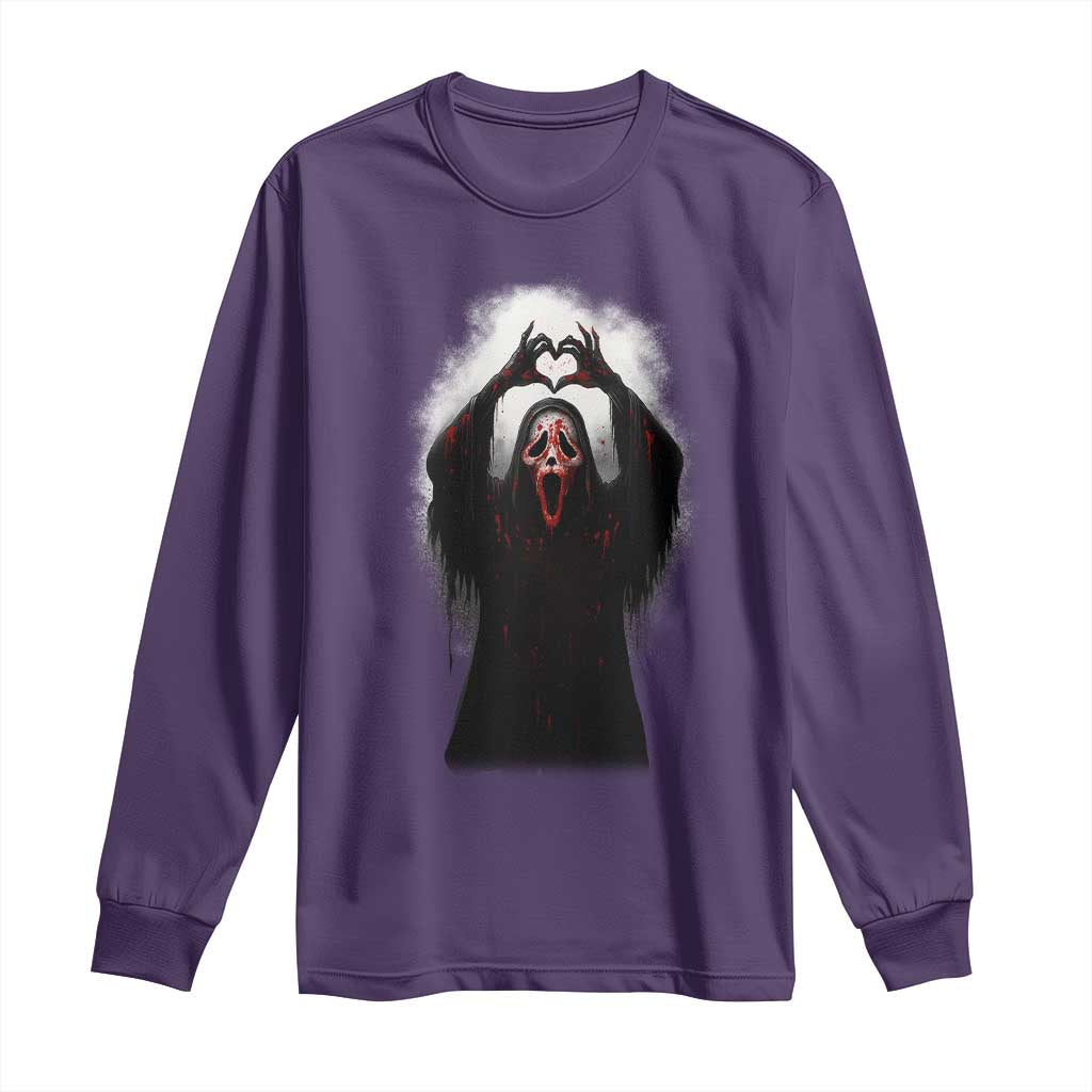 Funny Scary Face Ghost Hand Heart Sign Halloween Long Sleeve Shirt TS11 Purple Print Your Wear