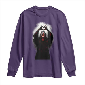 Funny Scary Face Ghost Hand Heart Sign Halloween Long Sleeve Shirt TS11 Purple Print Your Wear