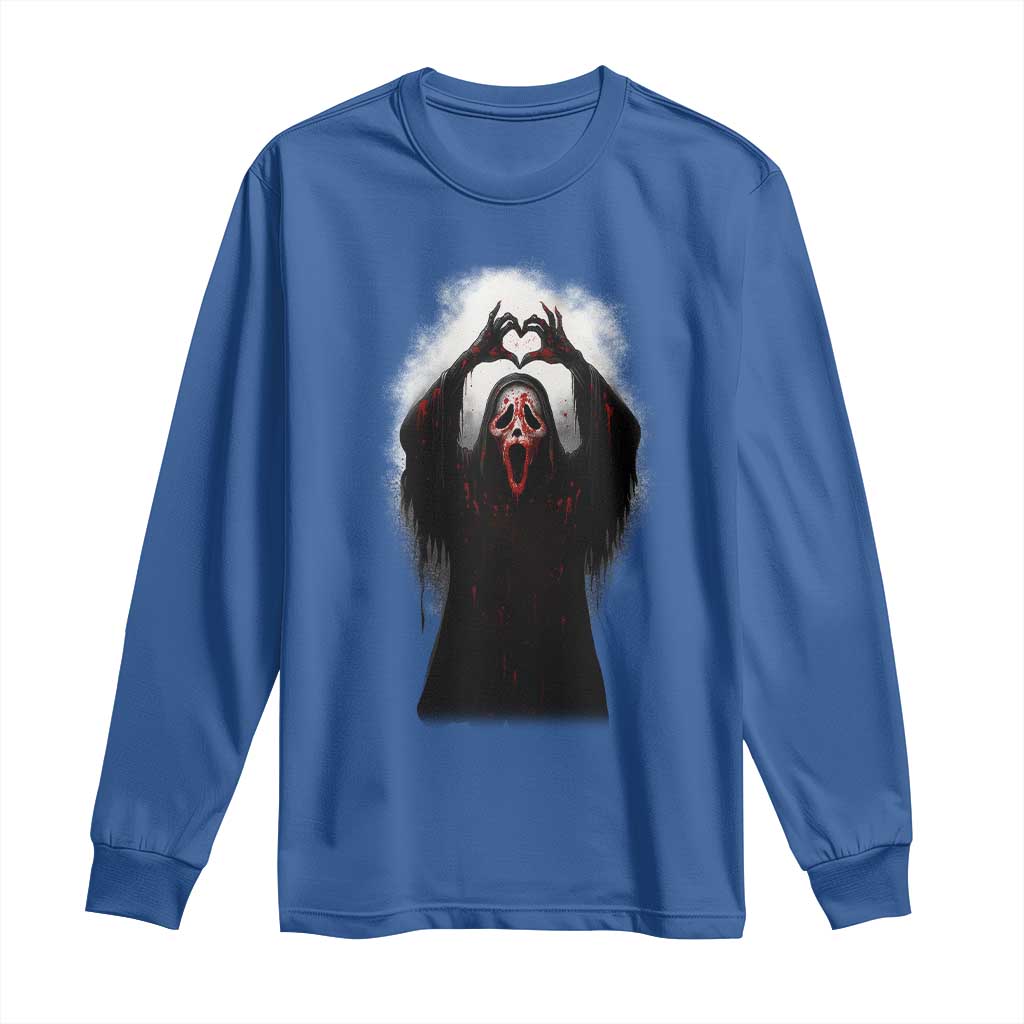 Funny Scary Face Ghost Hand Heart Sign Halloween Long Sleeve Shirt TS11 Royal Blue Print Your Wear