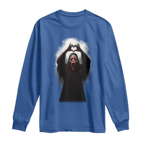 Funny Scary Face Ghost Hand Heart Sign Halloween Long Sleeve Shirt TS11 Royal Blue Print Your Wear