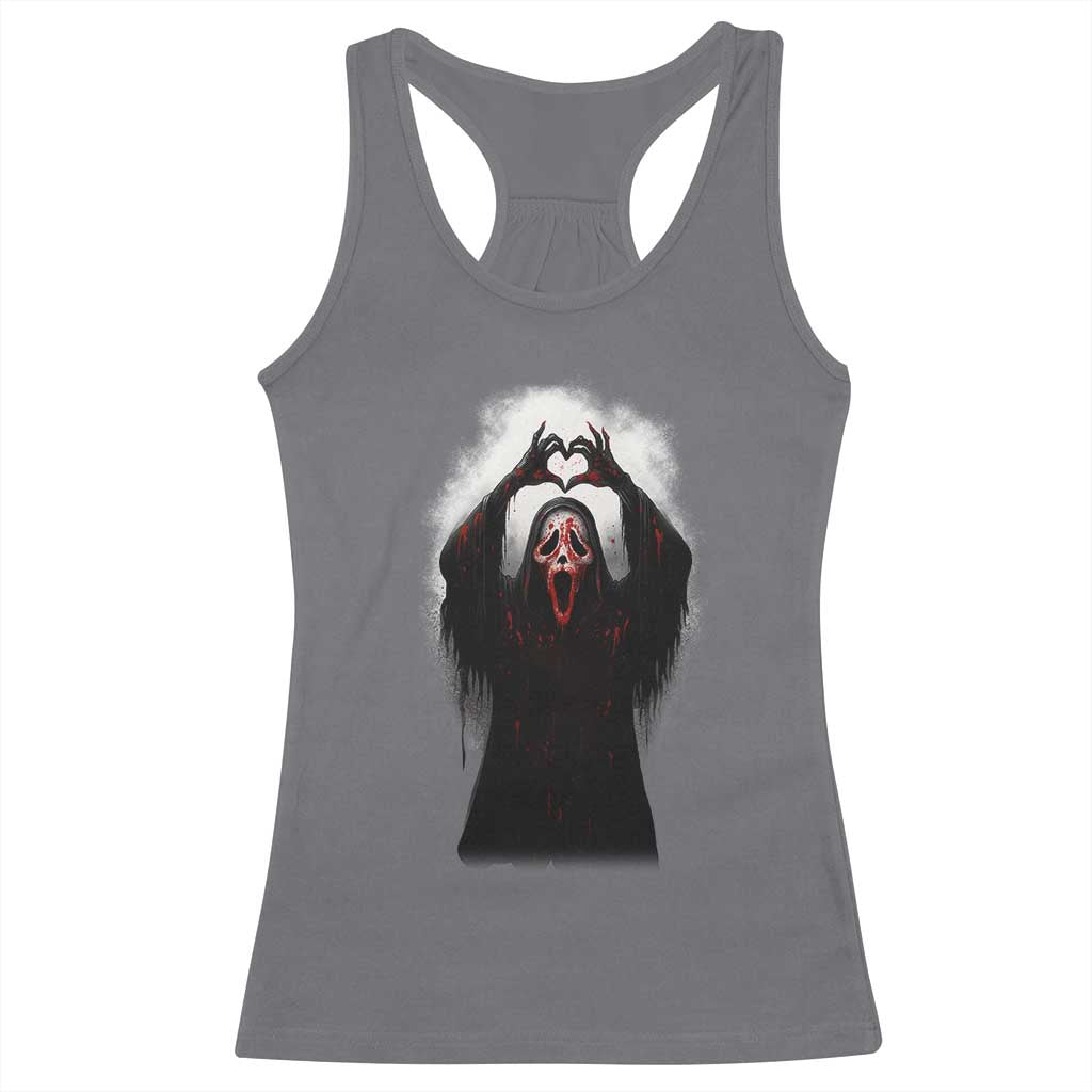 Funny Scary Face Ghost Hand Heart Sign Halloween Racerback Tank Top TS11 Charcoal Print Your Wear
