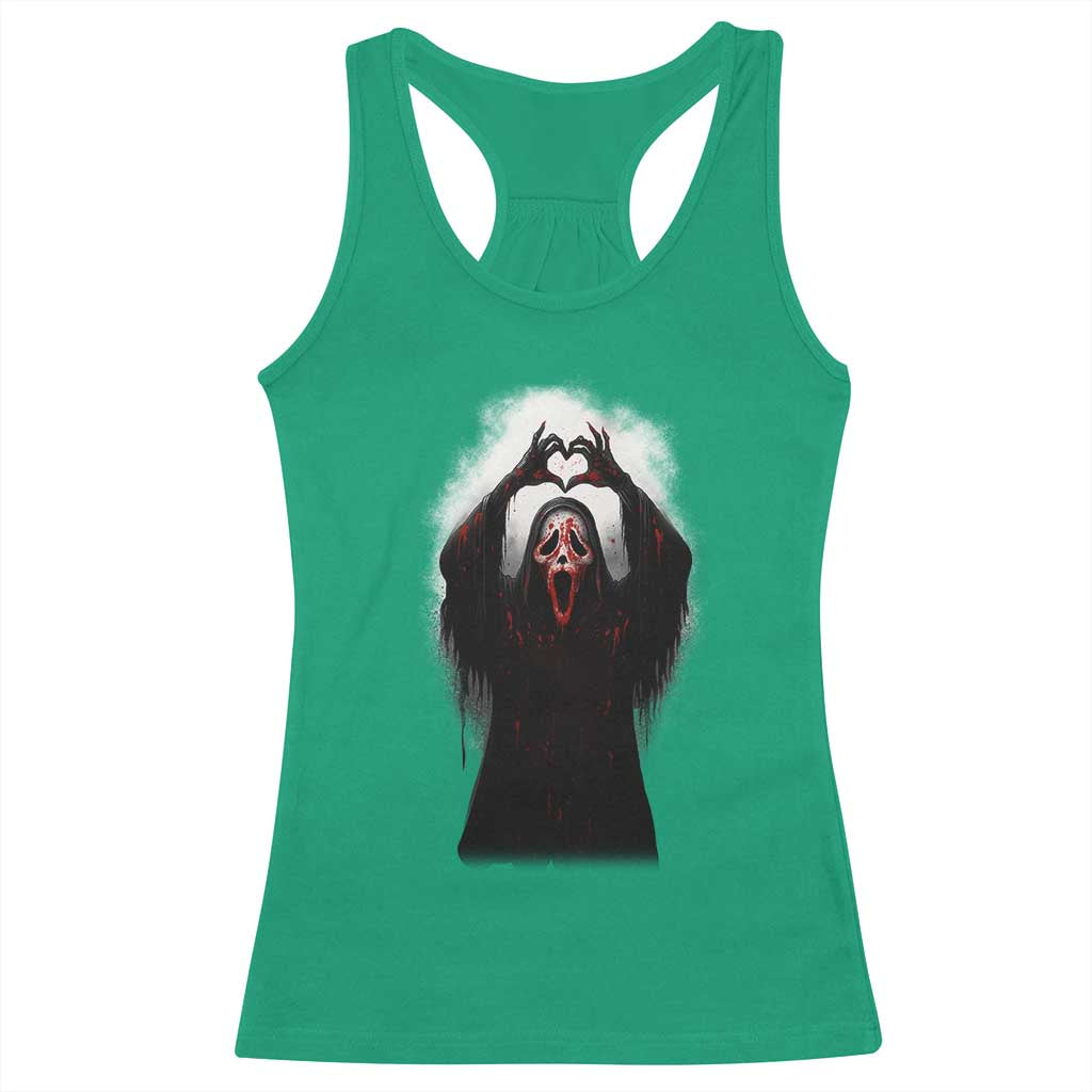 Funny Scary Face Ghost Hand Heart Sign Halloween Racerback Tank Top TS11 Irish Green Print Your Wear