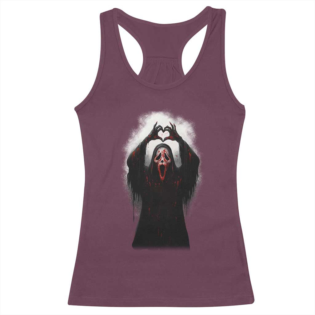 Funny Scary Face Ghost Hand Heart Sign Halloween Racerback Tank Top TS11 Maroon Print Your Wear