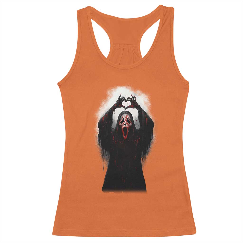 Funny Scary Face Ghost Hand Heart Sign Halloween Racerback Tank Top TS11 Orange Print Your Wear