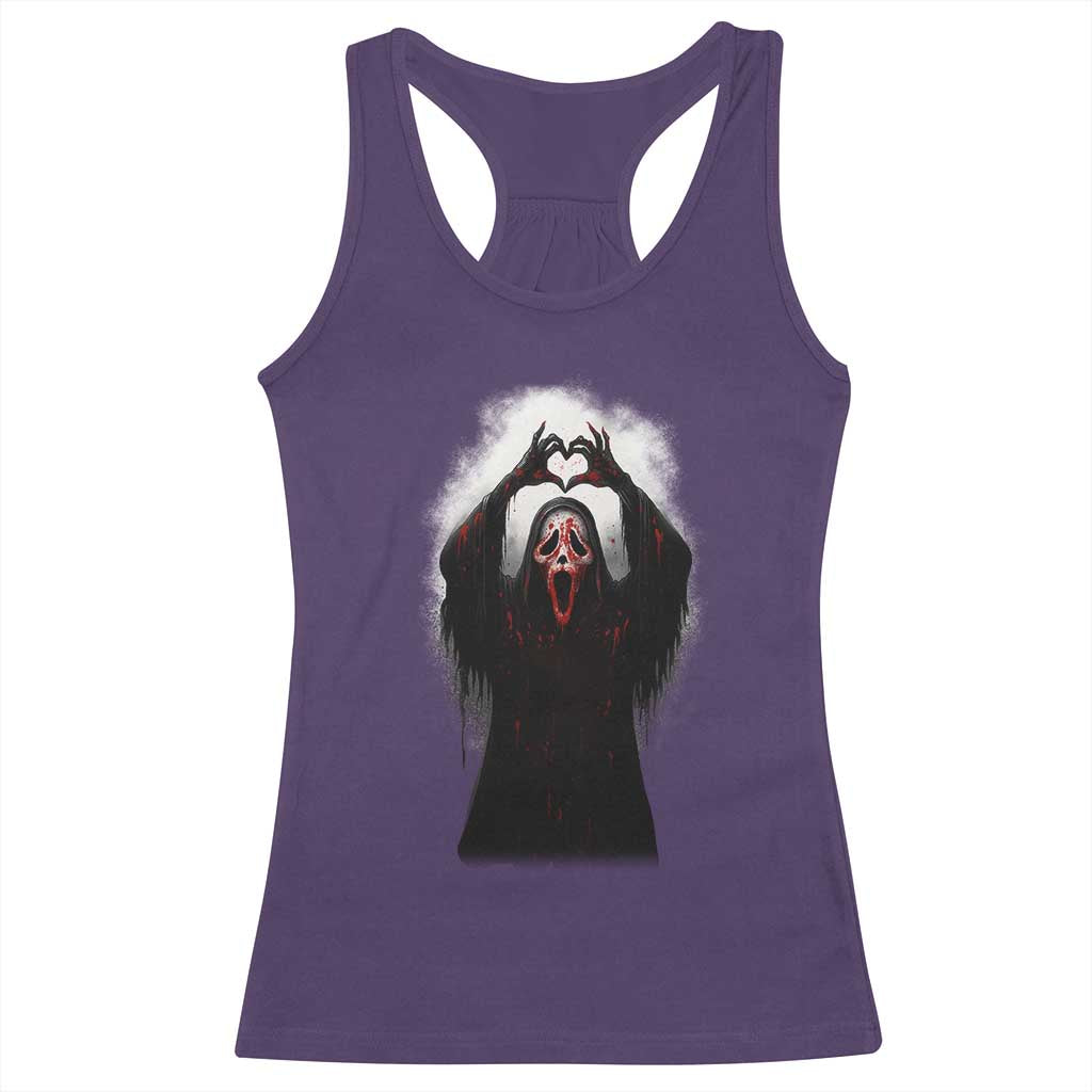 Funny Scary Face Ghost Hand Heart Sign Halloween Racerback Tank Top TS11 Purple Print Your Wear