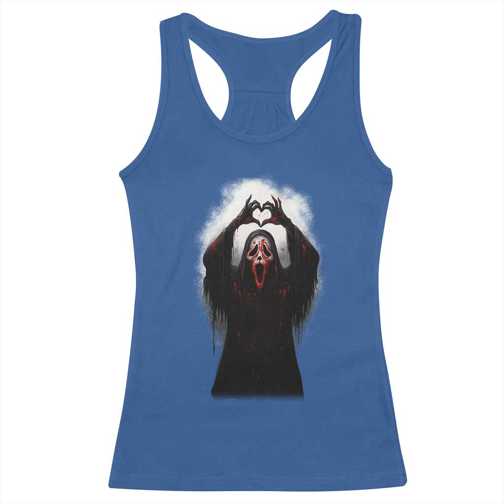 Funny Scary Face Ghost Hand Heart Sign Halloween Racerback Tank Top TS11 Royal Blue Print Your Wear