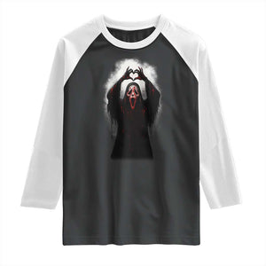Funny Scary Face Ghost Hand Heart Sign Halloween Raglan Shirt TS11 Black White Print Your Wear