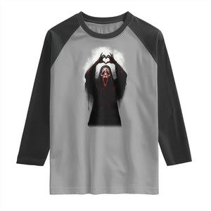 Funny Scary Face Ghost Hand Heart Sign Halloween Raglan Shirt TS11 Sport Gray Black Print Your Wear