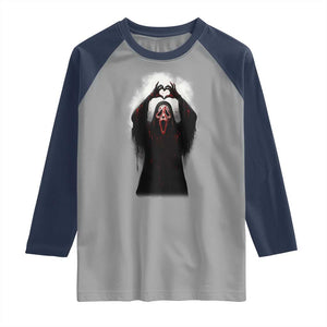 Funny Scary Face Ghost Hand Heart Sign Halloween Raglan Shirt TS11 Sport Gray Navy Print Your Wear