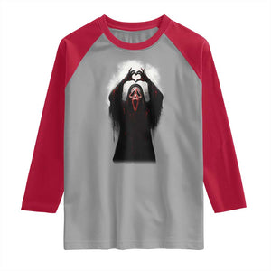Funny Scary Face Ghost Hand Heart Sign Halloween Raglan Shirt TS11 Sport Gray Red Print Your Wear