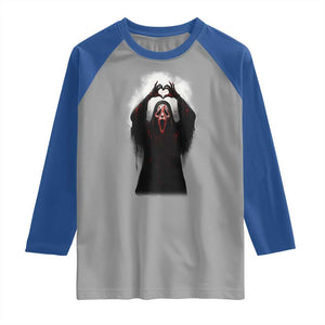 Funny Scary Face Ghost Hand Heart Sign Halloween Raglan Shirt TS11 Sport Gray Royal Print Your Wear