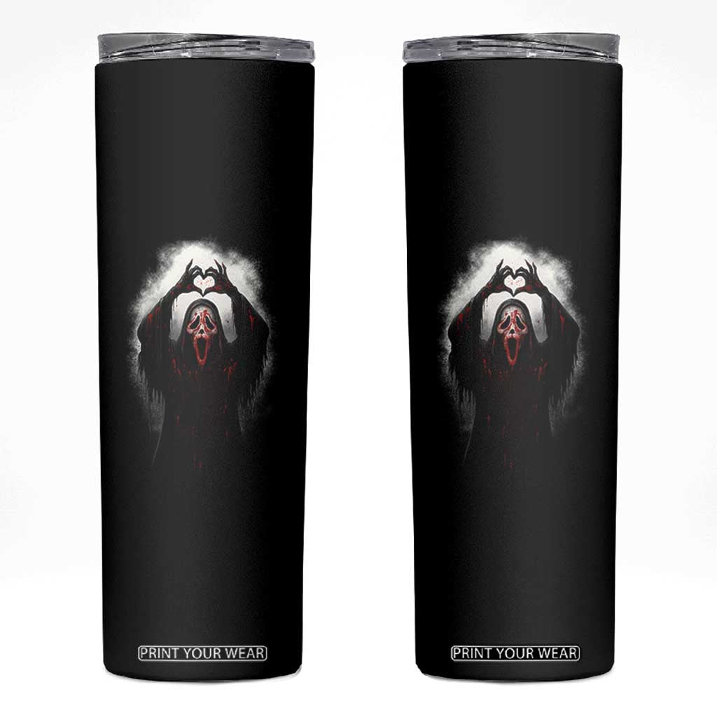 Funny Scary Face Ghost Hand Heart Sign Halloween Skinny Tumbler TS11 Black Print Your Wear
