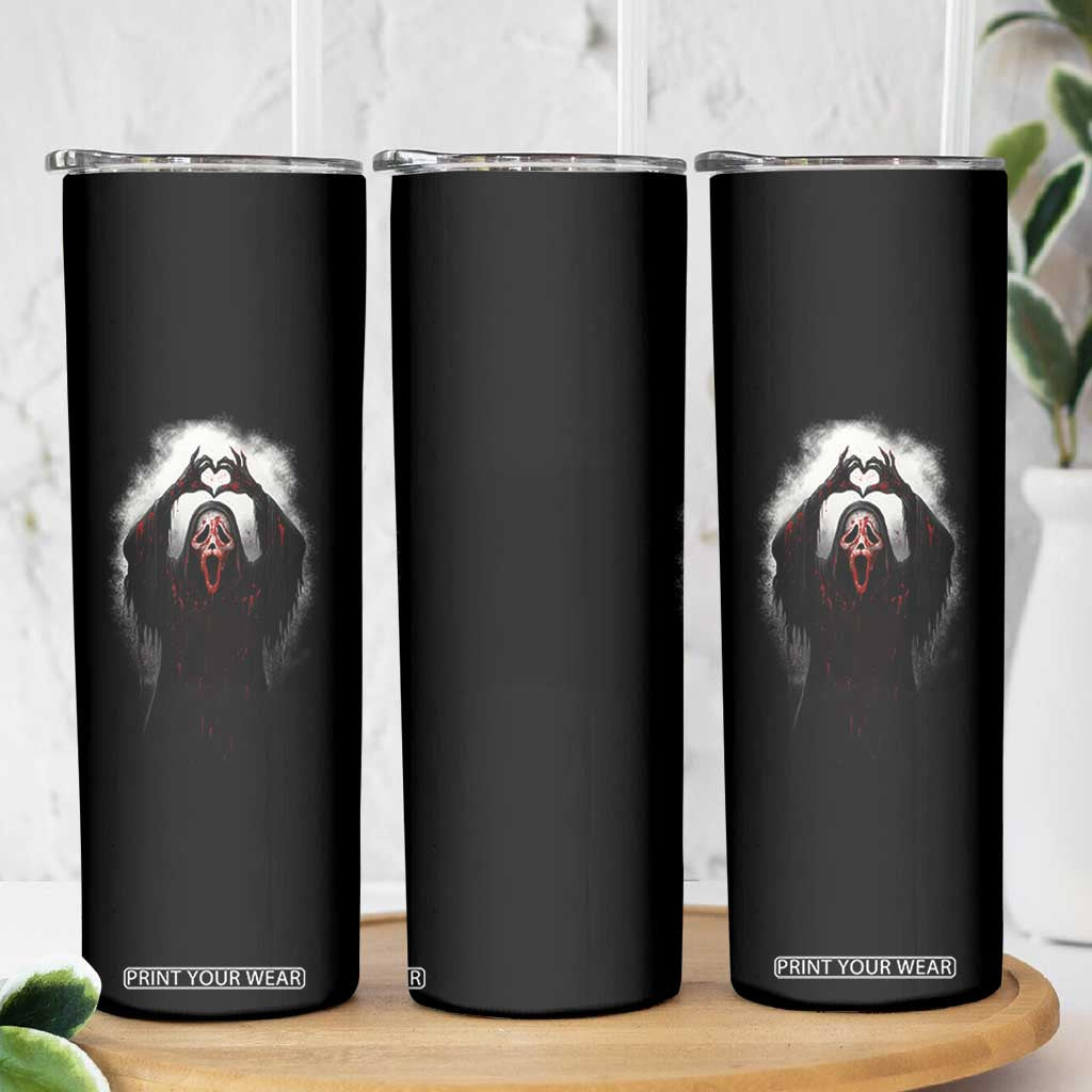 Funny Scary Face Ghost Hand Heart Sign Halloween Skinny Tumbler TS11 Print Your Wear