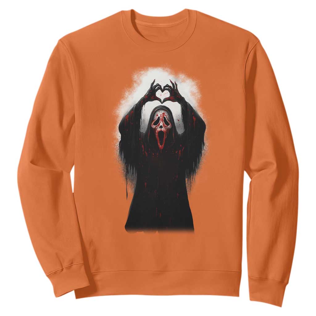 Funny Scary Face Ghost Hand Heart Sign Halloween Sweatshirt TS11 Orange Print Your Wear