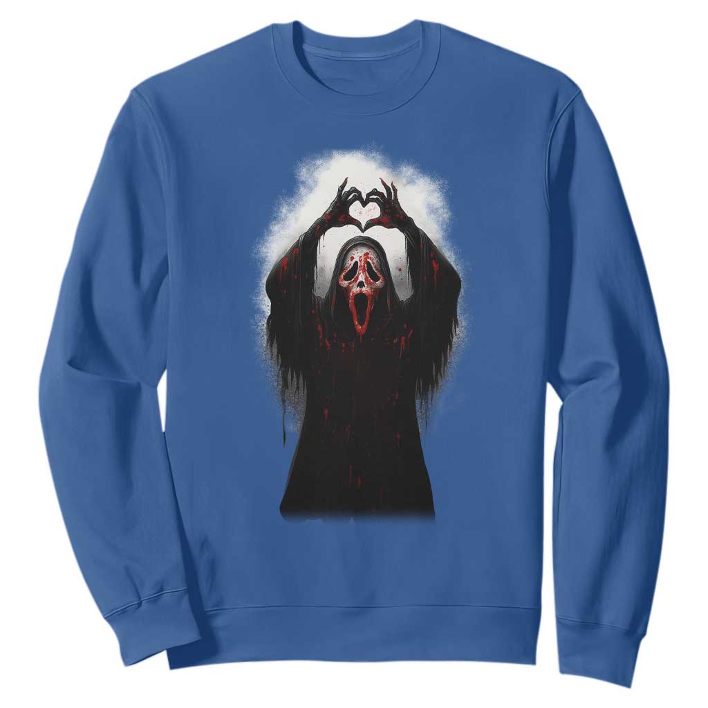 Funny Scary Face Ghost Hand Heart Sign Halloween Sweatshirt TS11 Royal Blue Print Your Wear