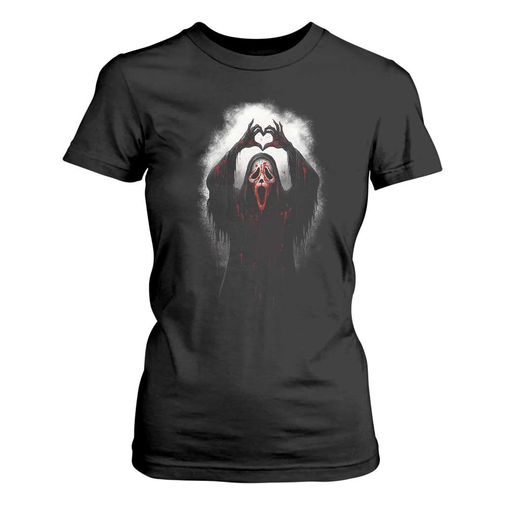 Funny Scary Face Ghost Hand Heart Sign Halloween T Shirt For Women TS11 Black Print Your Wear