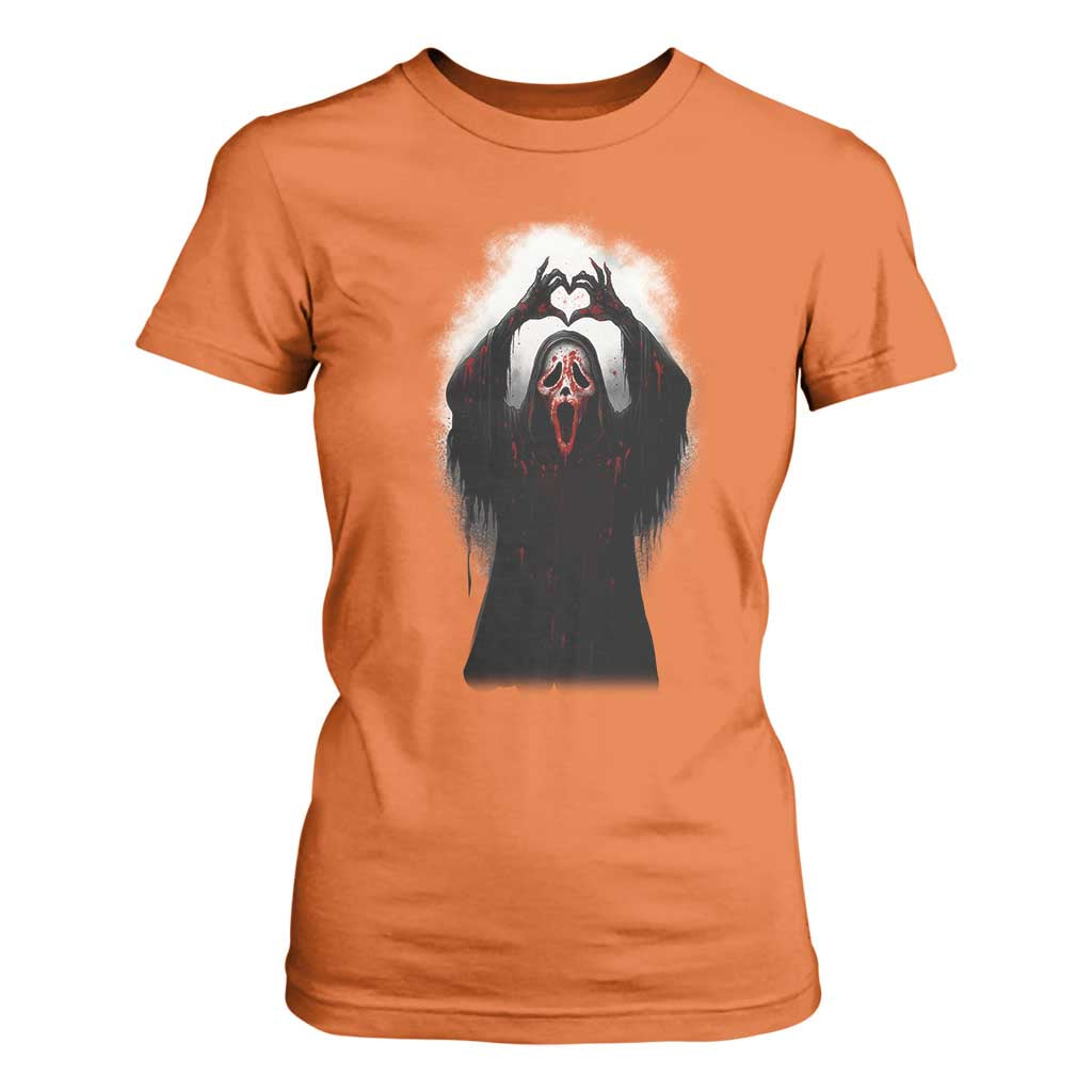 Funny Scary Face Ghost Hand Heart Sign Halloween T Shirt For Women TS11 Orange Print Your Wear