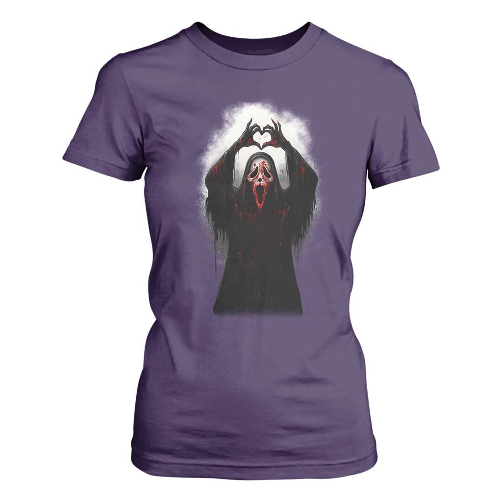 Funny Scary Face Ghost Hand Heart Sign Halloween T Shirt For Women TS11 Purple Print Your Wear