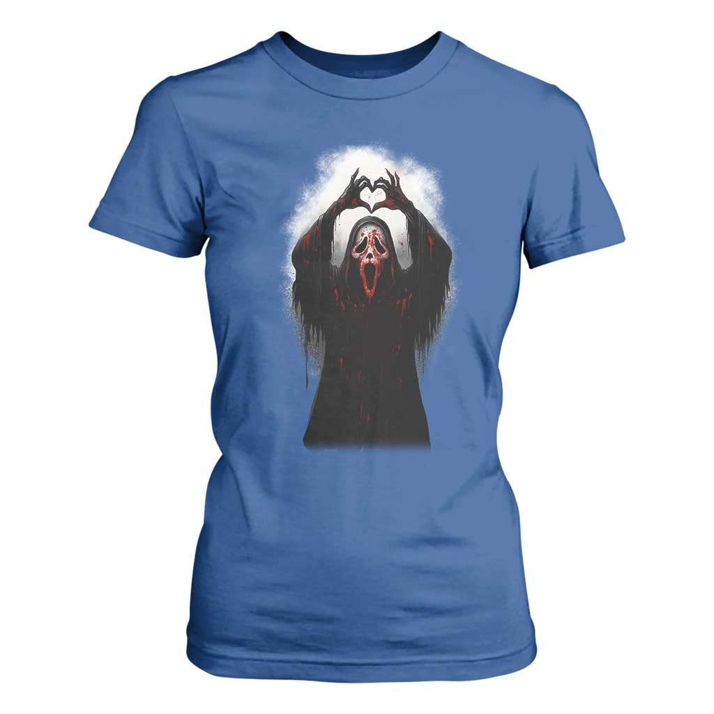 Funny Scary Face Ghost Hand Heart Sign Halloween T Shirt For Women TS11 Royal Blue Print Your Wear