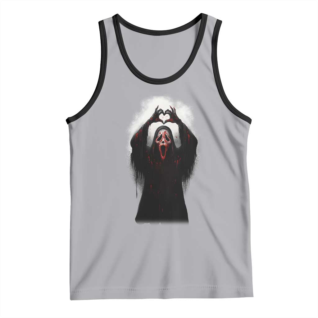 Funny Scary Face Ghost Hand Heart Sign Halloween Tank Top TS11 Athletic Heather Black Print Your Wear