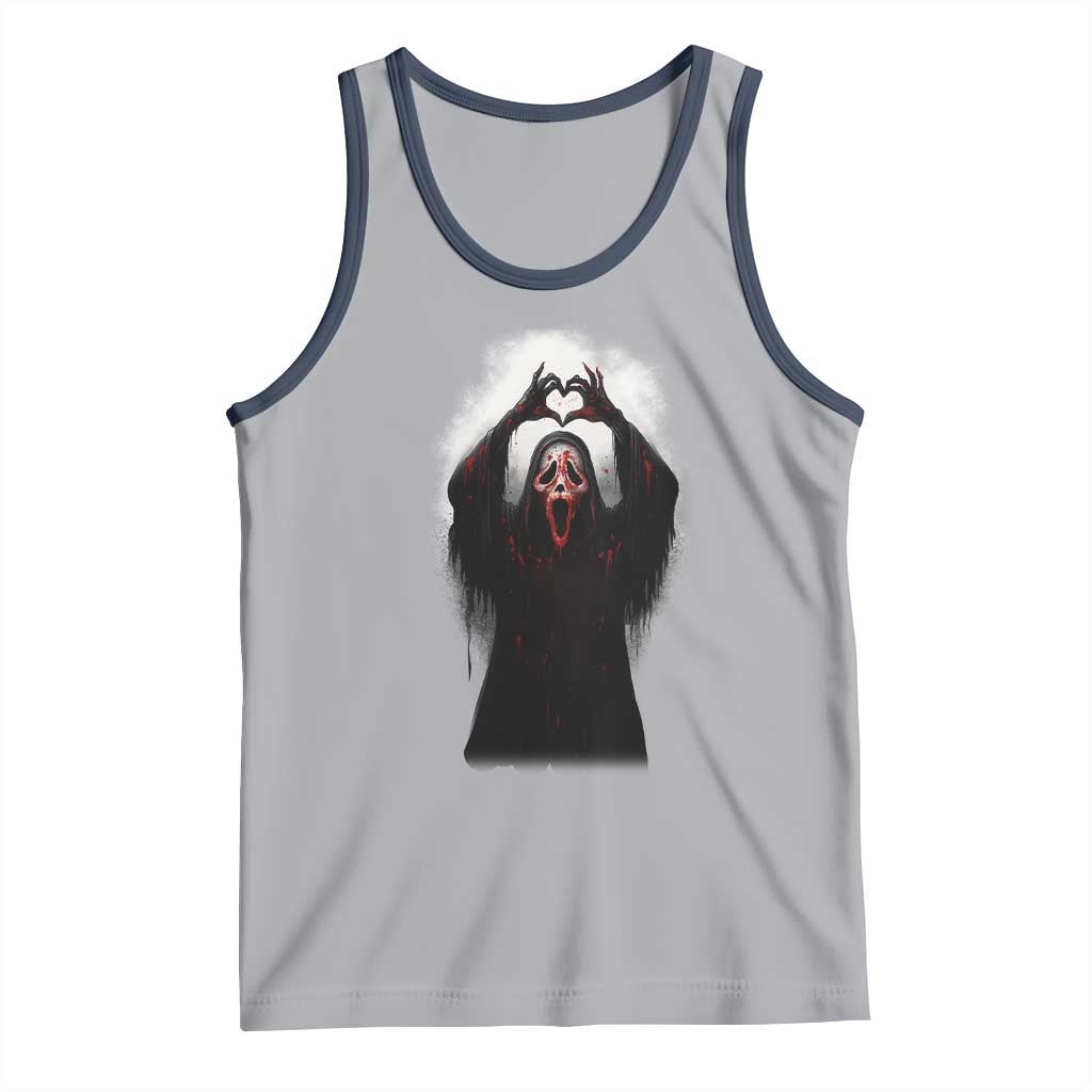 Funny Scary Face Ghost Hand Heart Sign Halloween Tank Top TS11 Athletic Heather Navy Print Your Wear