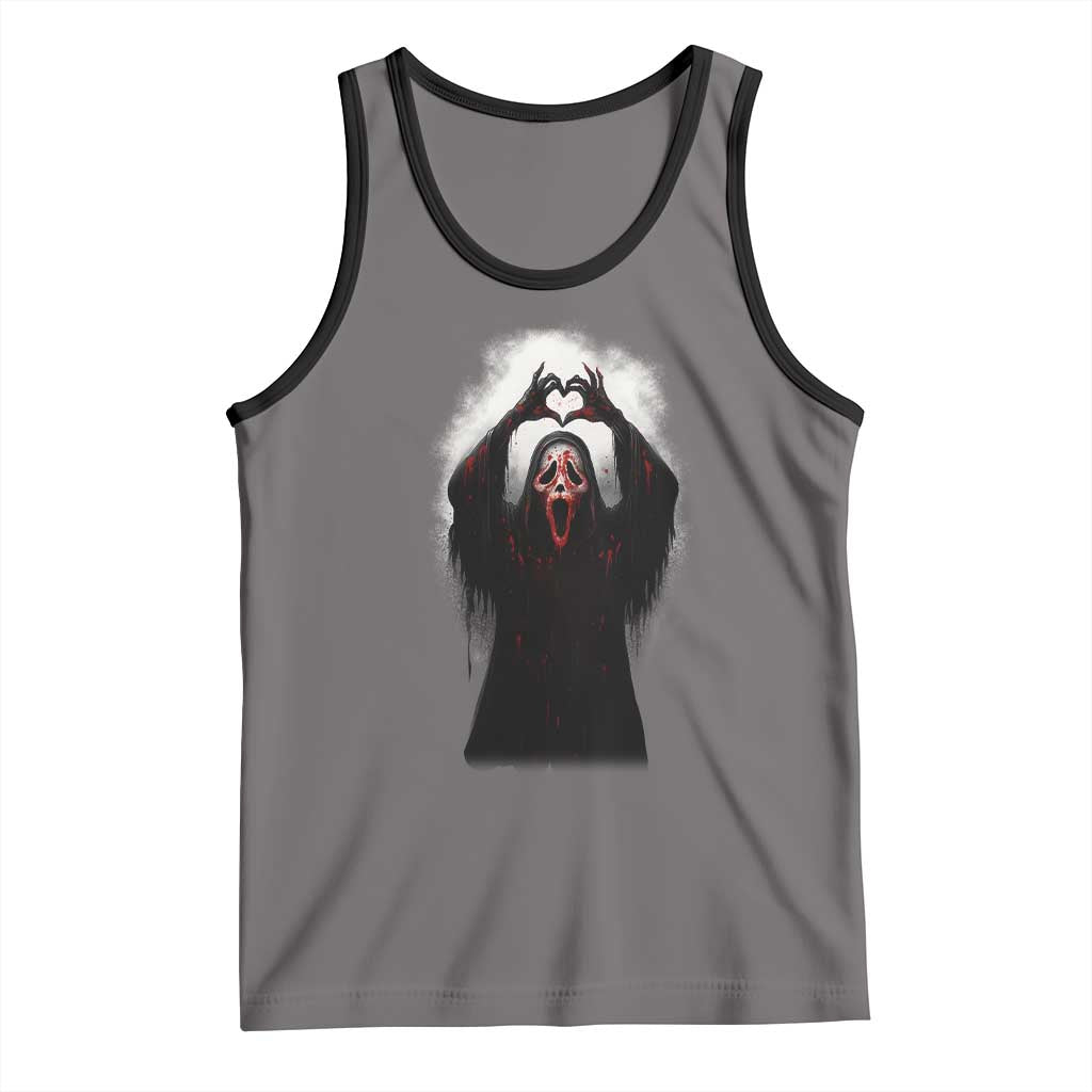 Funny Scary Face Ghost Hand Heart Sign Halloween Tank Top TS11 Deep Heather Black Print Your Wear