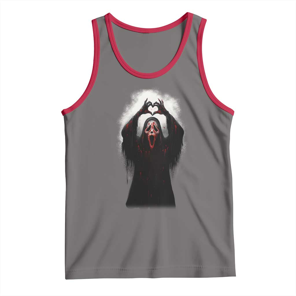 Funny Scary Face Ghost Hand Heart Sign Halloween Tank Top TS11 Deep Heather Red Print Your Wear