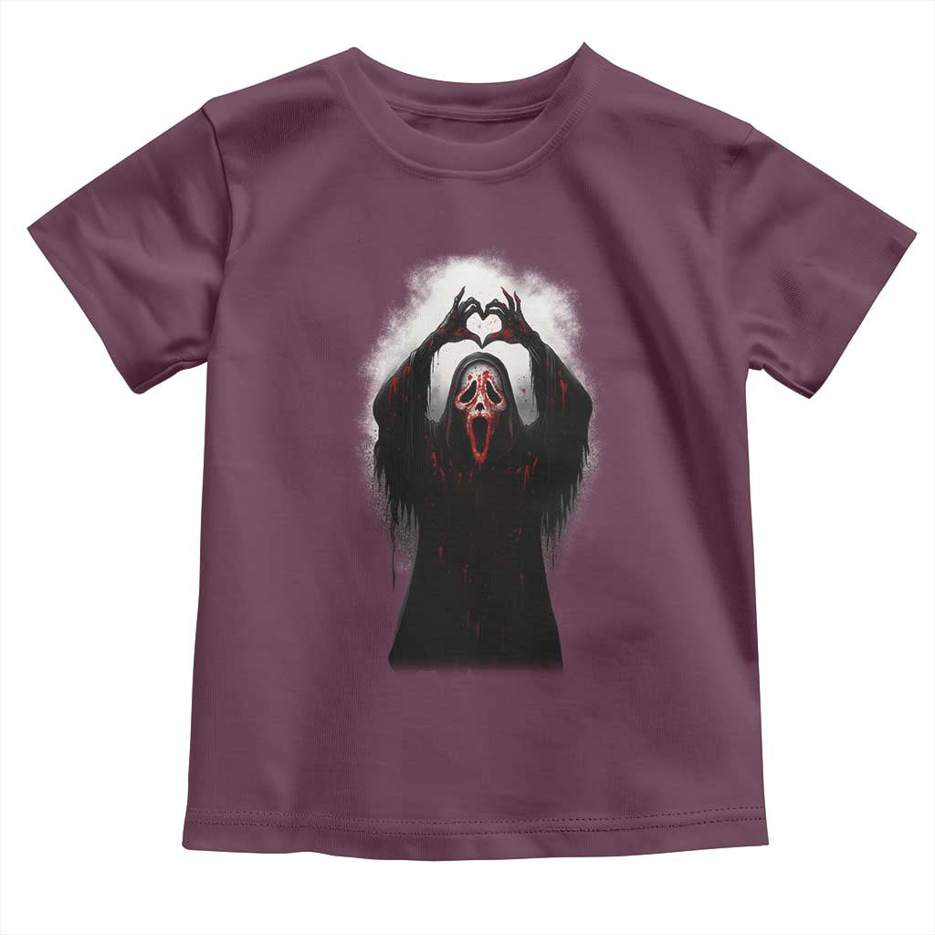 Funny Scary Face Ghost Hand Heart Sign Halloween Toddler T Shirt TS11 Maroon Print Your Wear