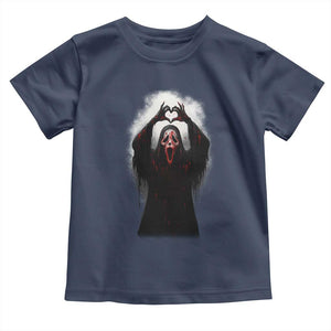 Funny Scary Face Ghost Hand Heart Sign Halloween Toddler T Shirt TS11 Navy Print Your Wear