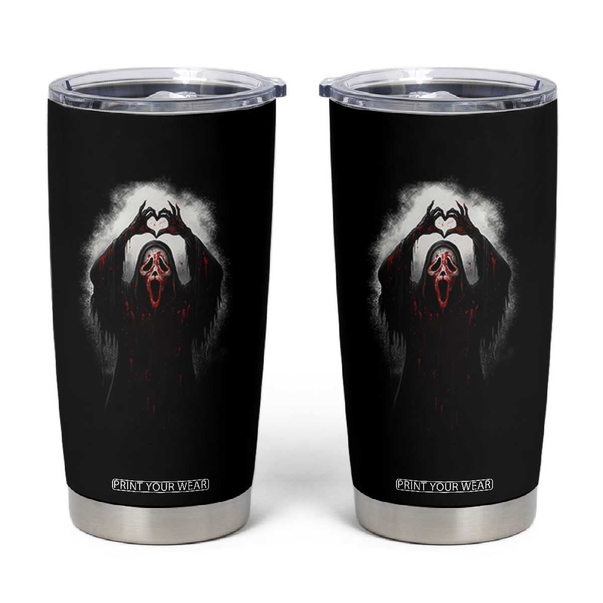 Funny Scary Face Ghost Hand Heart Sign Halloween Tumbler Cup TS11 Black Print Your Wear