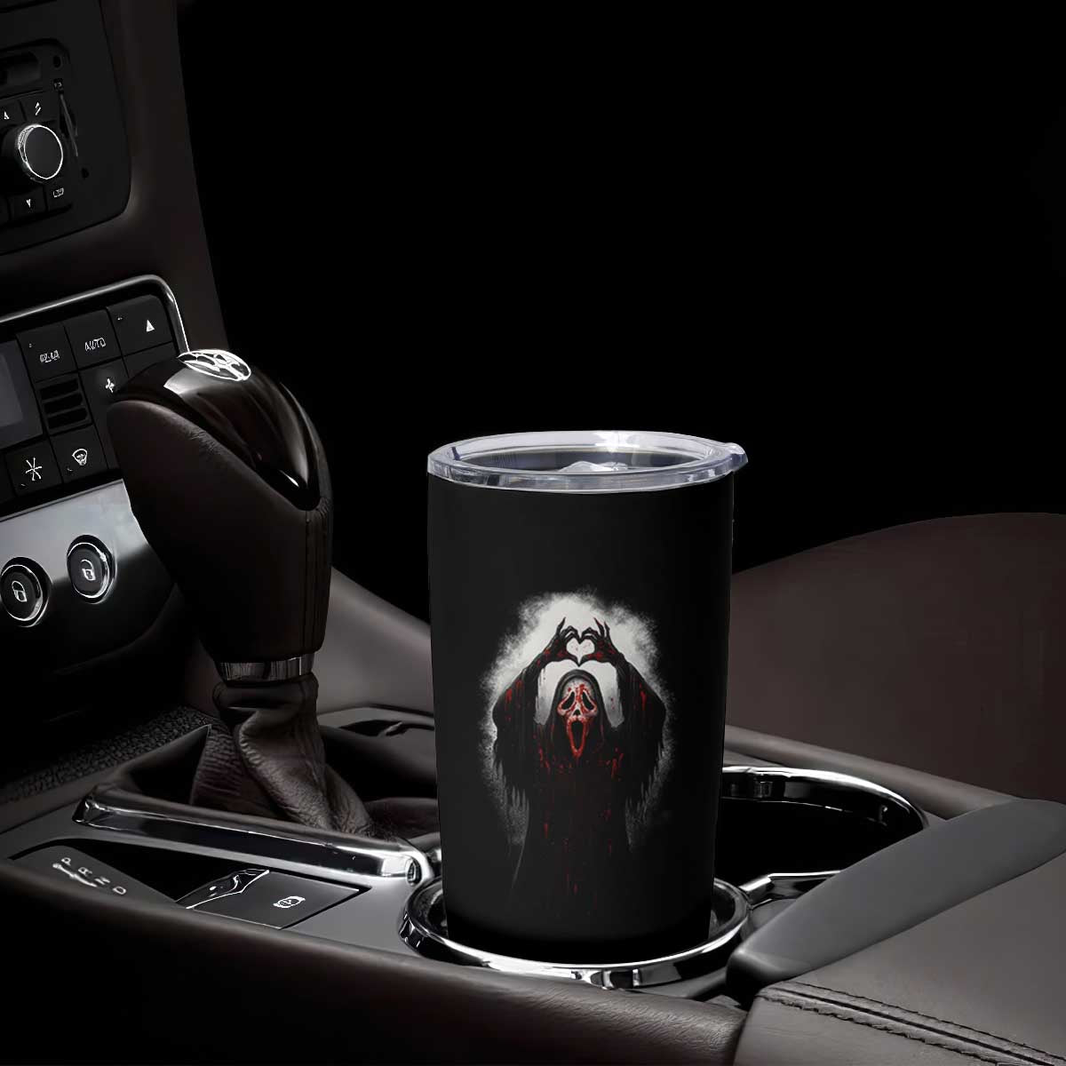 Funny Scary Face Ghost Hand Heart Sign Halloween Tumbler Cup TS11 Print Your Wear