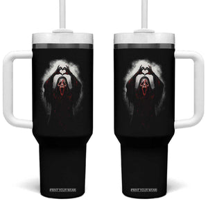Funny Scary Face Ghost Hand Heart Sign Halloween Tumbler With Handle TS11 One Size: 40 oz Black Print Your Wear