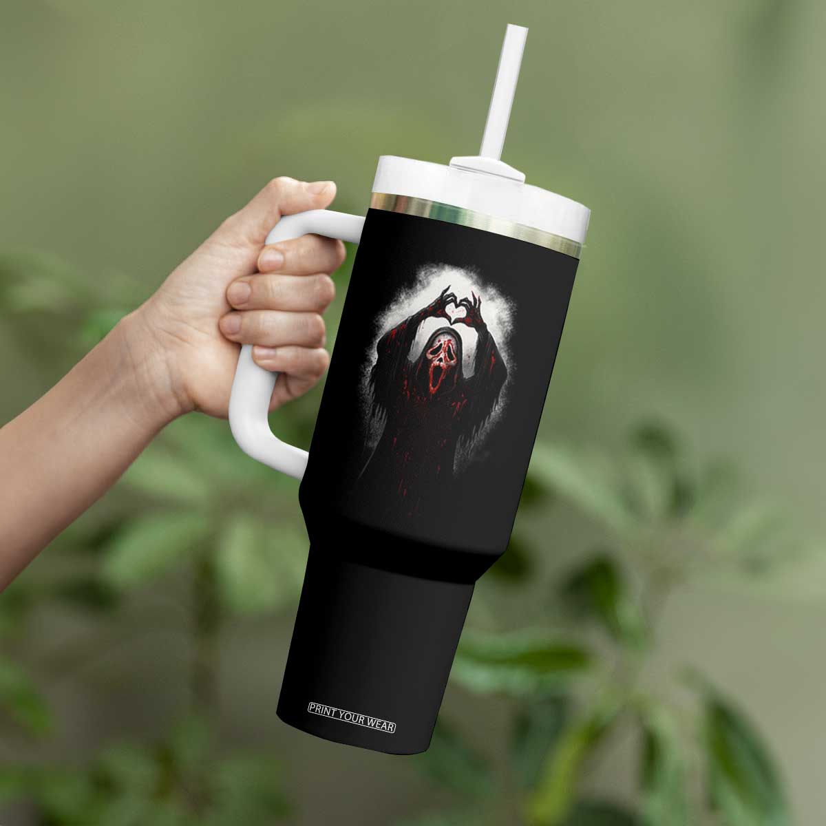 Funny Scary Face Ghost Hand Heart Sign Halloween Tumbler With Handle TS11 Print Your Wear