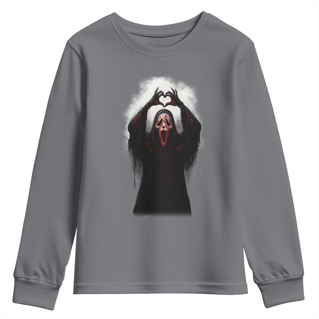 Funny Scary Face Ghost Hand Heart Sign Halloween Youth Sweatshirt TS11 Charcoal Print Your Wear