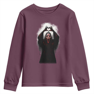 Funny Scary Face Ghost Hand Heart Sign Halloween Youth Sweatshirt TS11 Maroon Print Your Wear