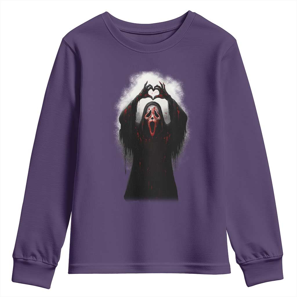 Funny Scary Face Ghost Hand Heart Sign Halloween Youth Sweatshirt TS11 Purple Print Your Wear