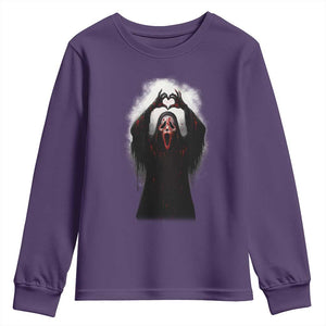 Funny Scary Face Ghost Hand Heart Sign Halloween Youth Sweatshirt TS11 Purple Print Your Wear
